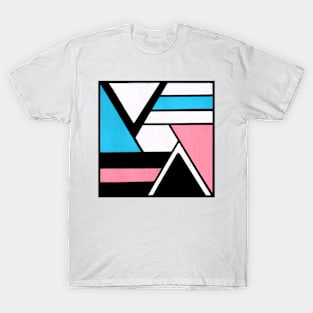 Pink Blue Black White Geometric Abstract Acrylic Painting T-Shirt